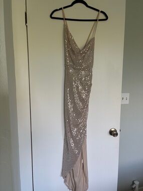 ASOS Champagne Sequin One-Shoulder Gown